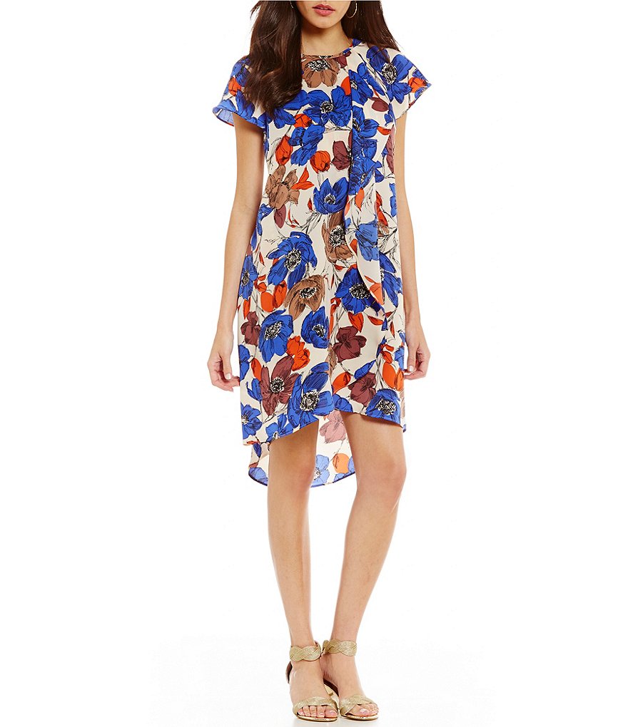 Adrianna Papell Printed Draped Shift Dress