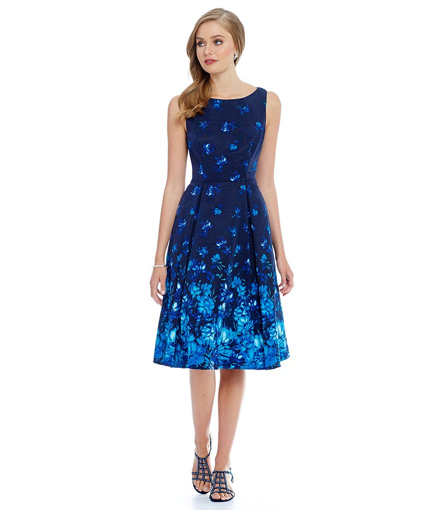 Adrianna Papell Printed Midi Fit and Flare Sleeveless Dress