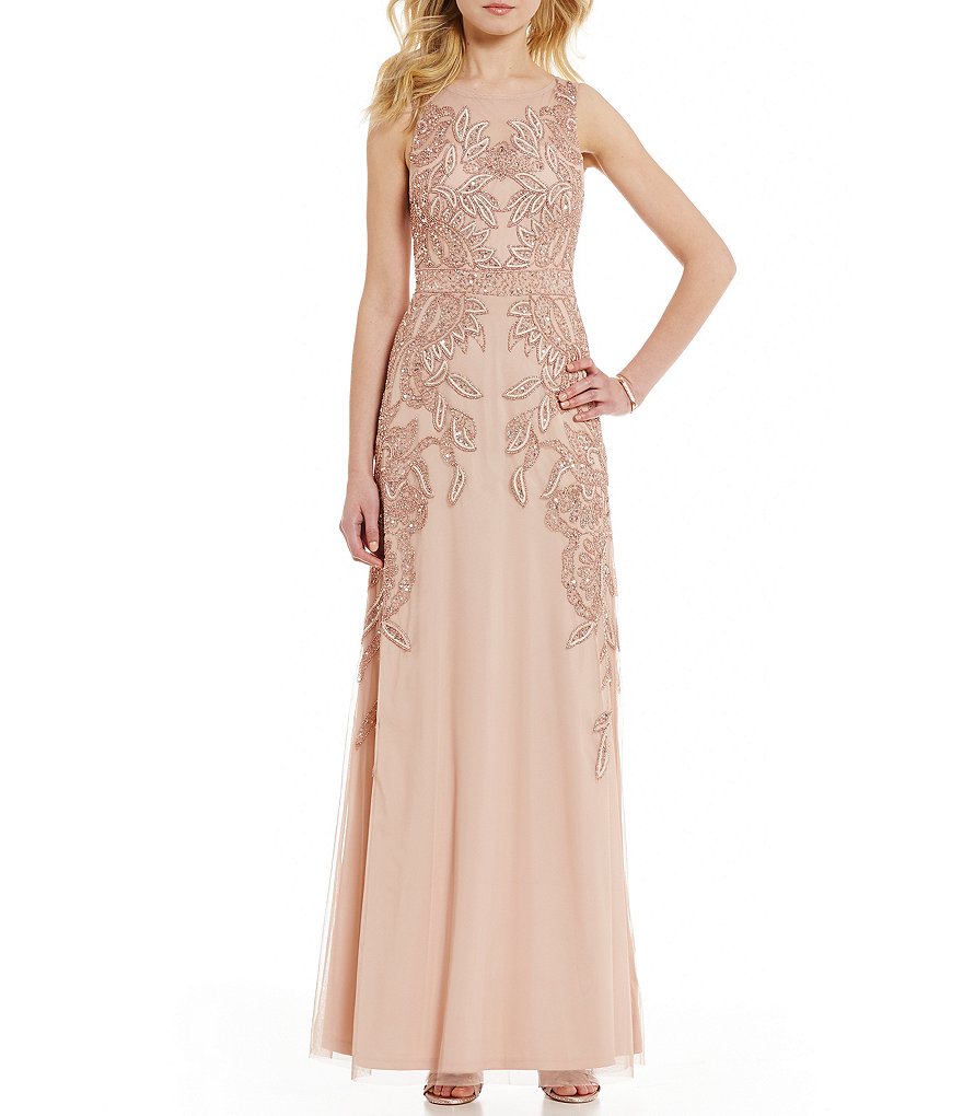Adrianna Papell Round Neck Sleeveless Beaded Gown