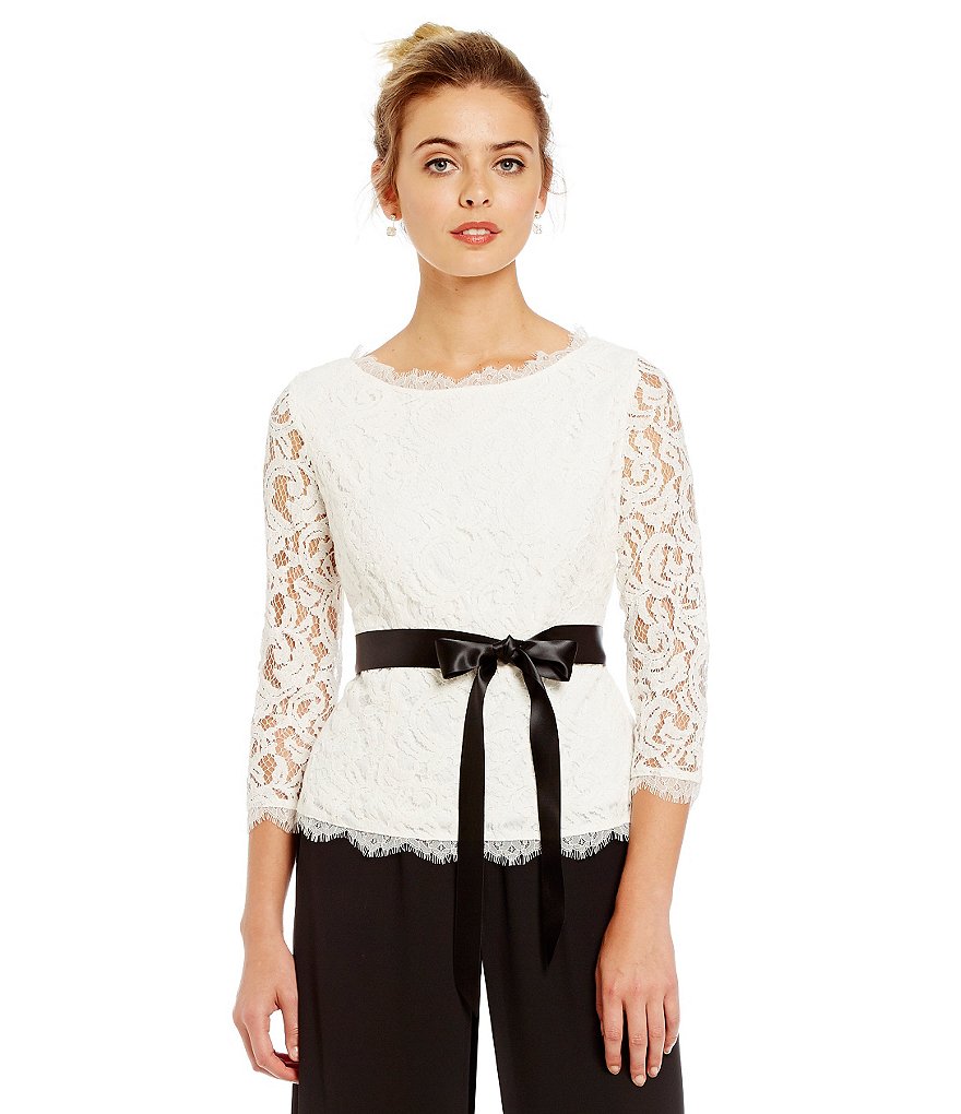 Adrianna Papell Scroll Lace 3/4 Sleeve Blouse