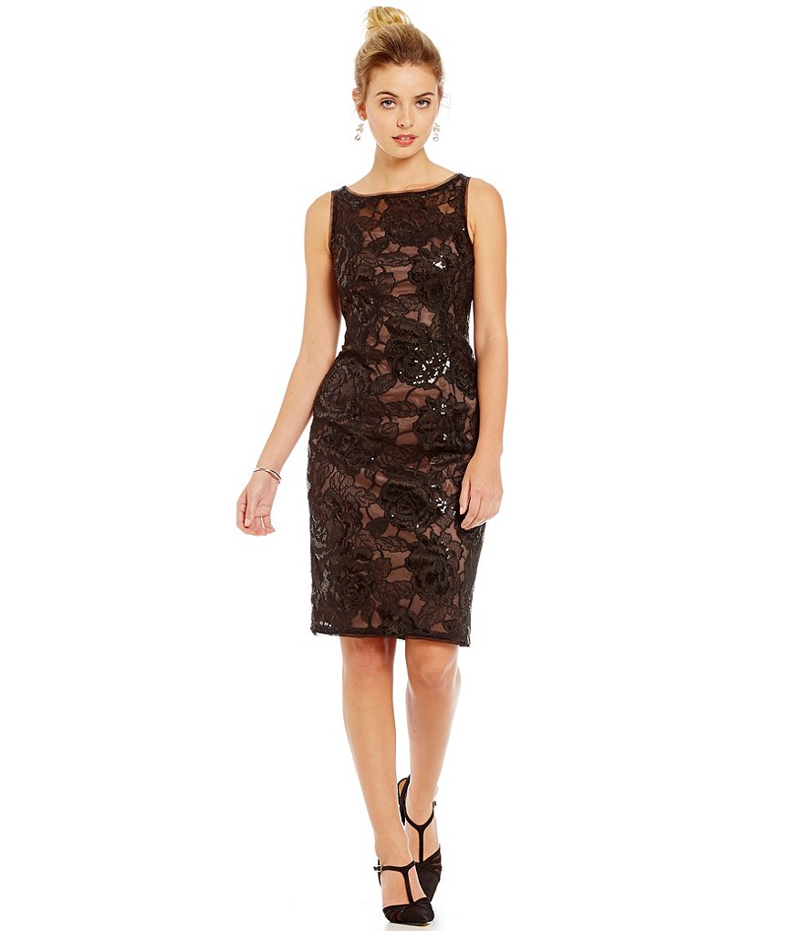 Adrianna Papell Sequin Embroidered Lace Tulle Dress