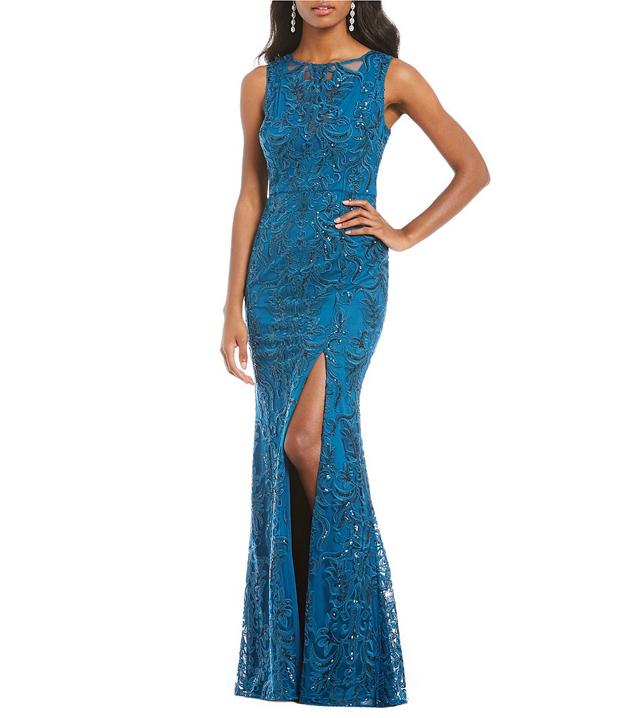 Adrianna Papell Sequin Embroidered Mermaid Gown