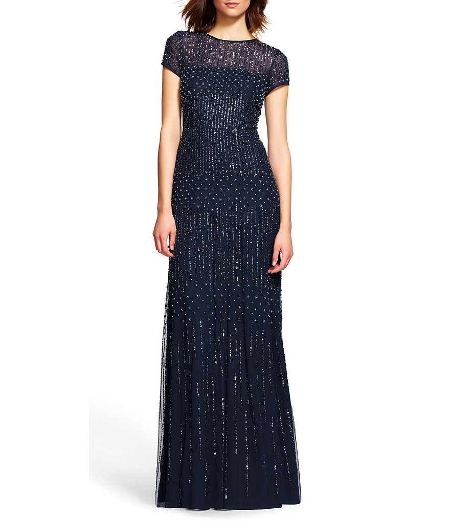 Adrianna Papell Short Sleeve Beaded Gown