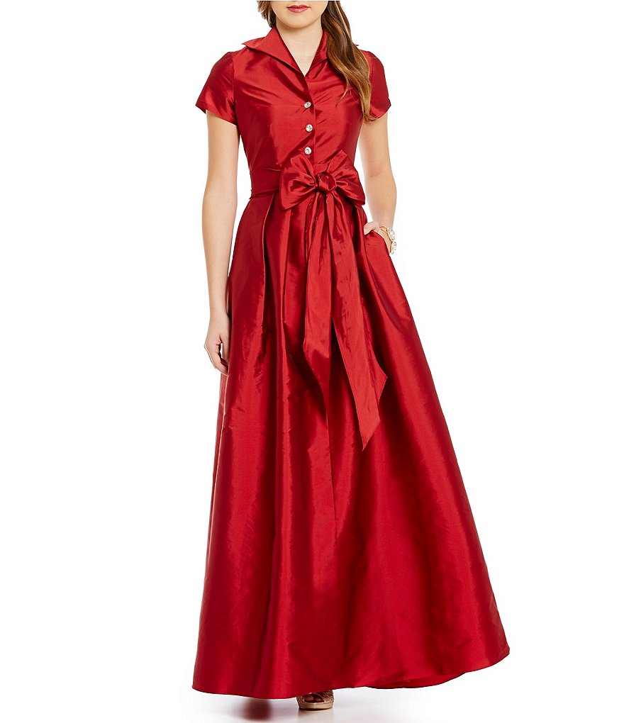 Adrianna Papell Short Sleeve Taffeta Ball Gown