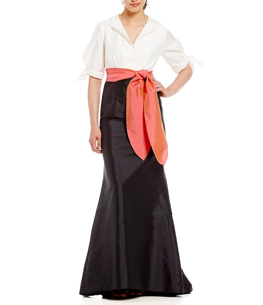 Adrianna Papell Silky Taffeta Two-Tone Mermaid Gown