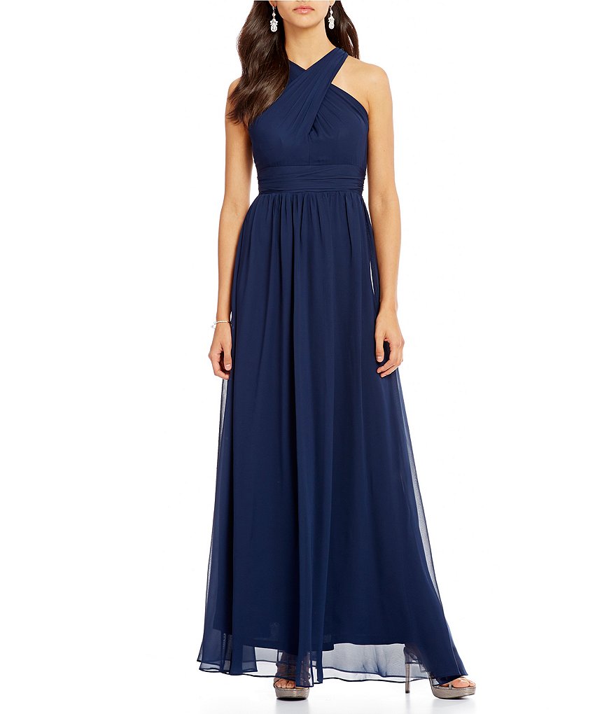 Adrianna Papell Sleeveless Draped Halter Chiffon Gown
