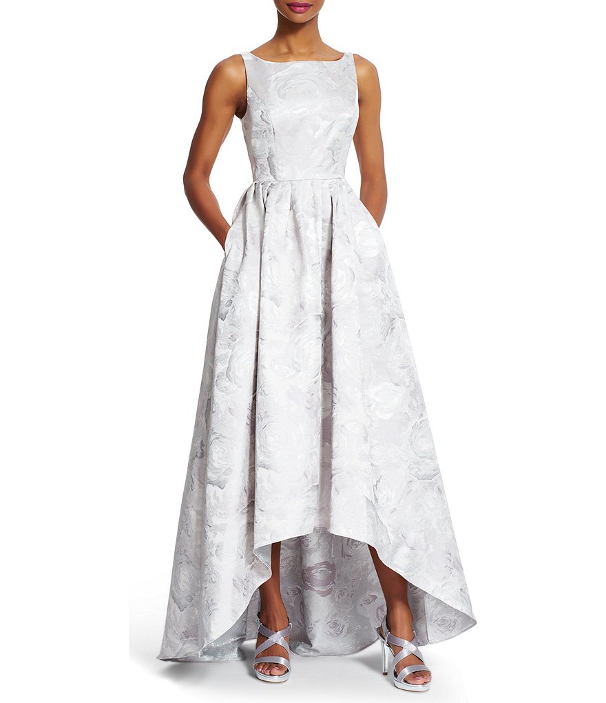 Adrianna Papell Sleeveless Jacquard Hi-Low Gown