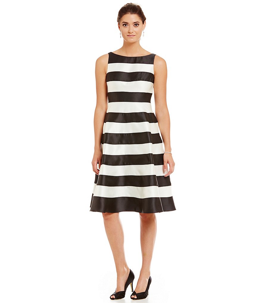 Adrianna Papell Striped Circle Skirt Midi Dress