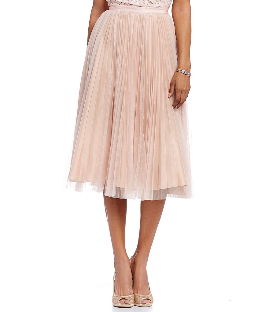 Adrianna Papell Sunburst Pleated Tulle Midi Ball Skirt