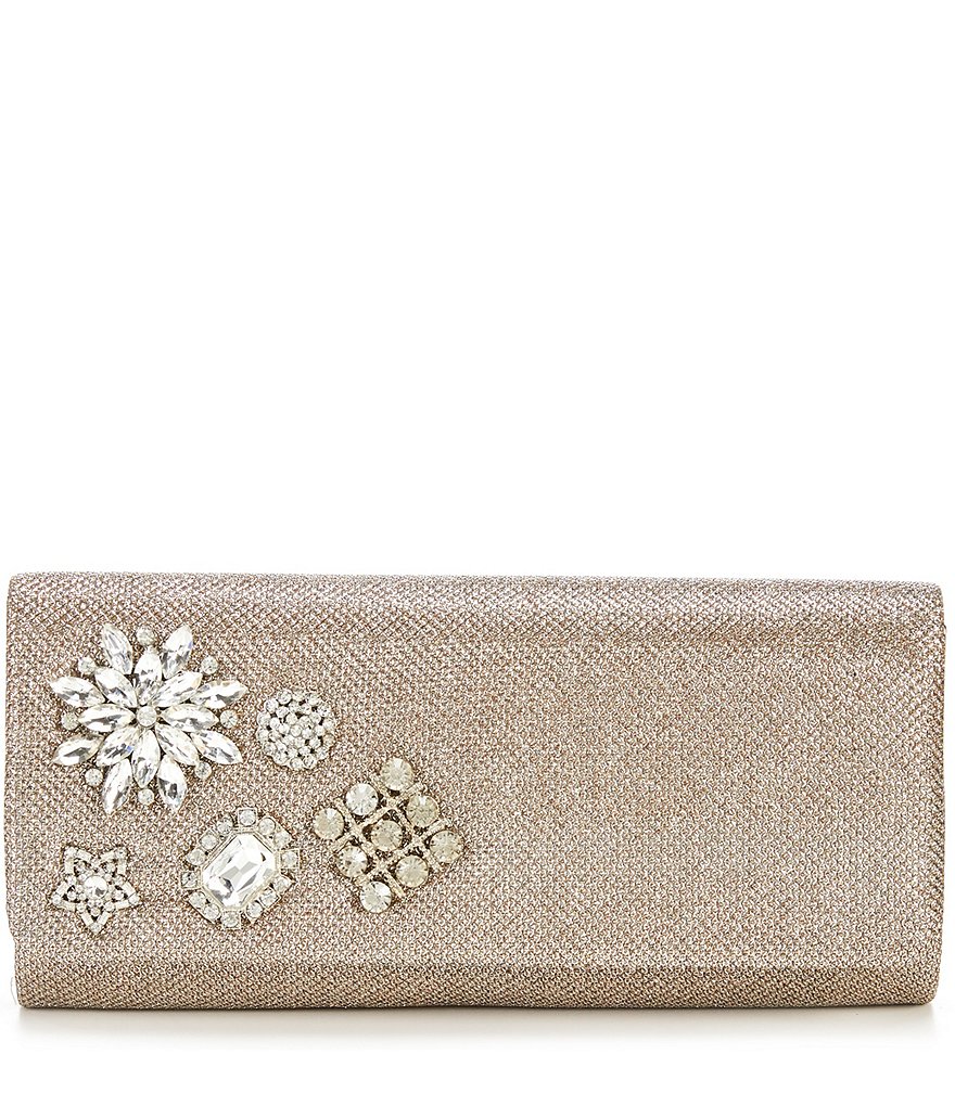 Adrianna Papell Sunny Metallic Brooch Clutch