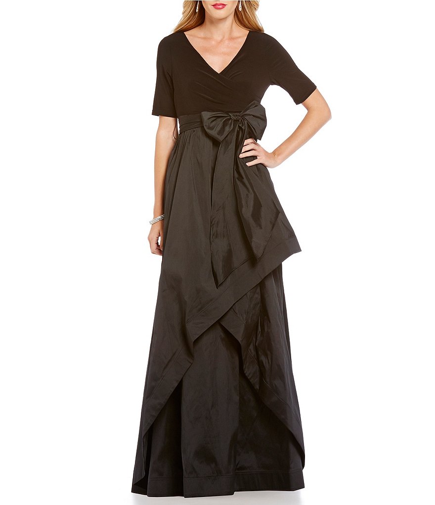 Adrianna Papell Surplice Neck Bow-Waist Ball Gown