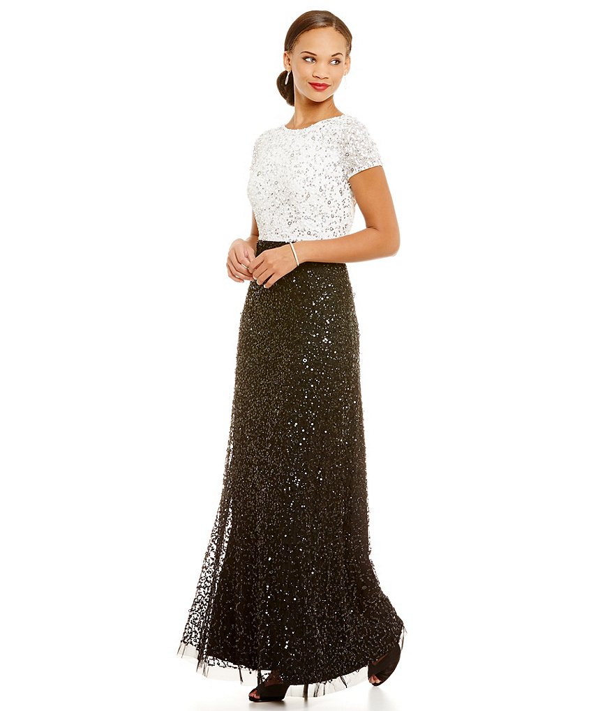 Adrianna Papell Two-Tone All Over Sequin A-Line Gown