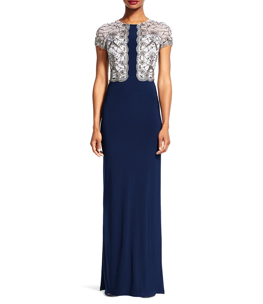 Adrianna Papell Two-Tone Beaded Bodice Jersey Gown
