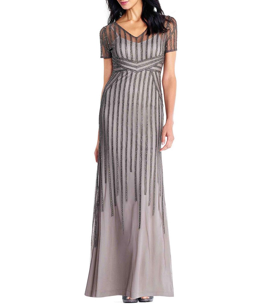 Adrianna Papell V-Neck Beaded Gown