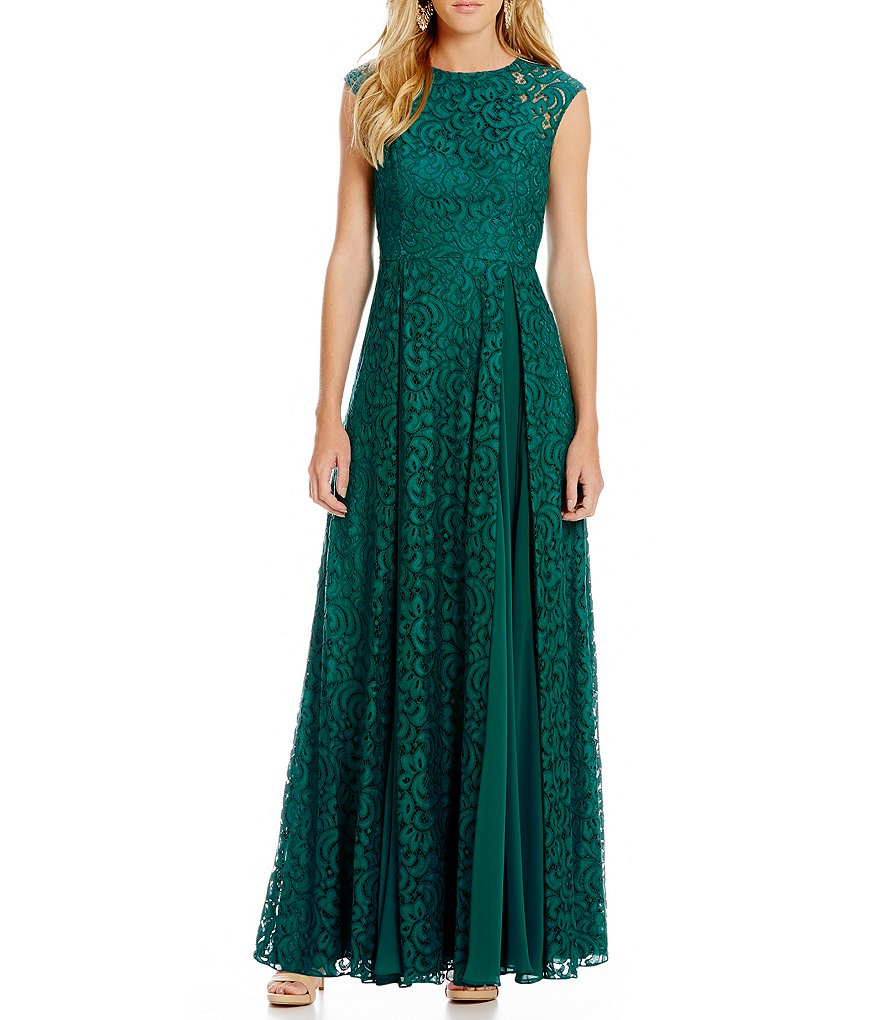 Aidan Aidan Mattox Cap Sleeve A-Line Lace Gown