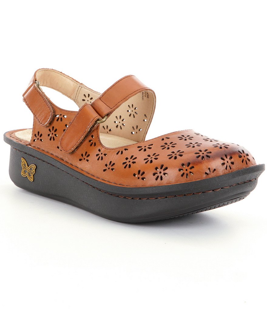 Alegria Jemma Hand-Stitched Perforated Leather Mary Jane Clogs