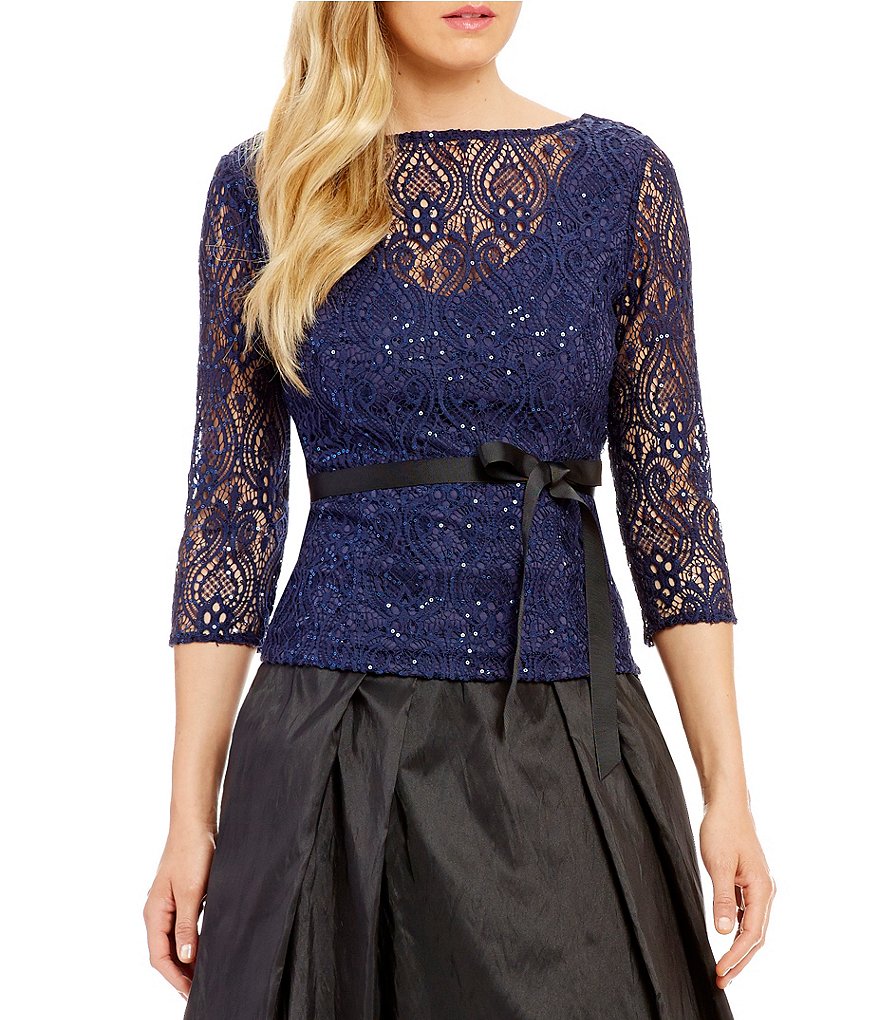 Alex Evenings 3/4 Sleeve Illusion Belted Blouse