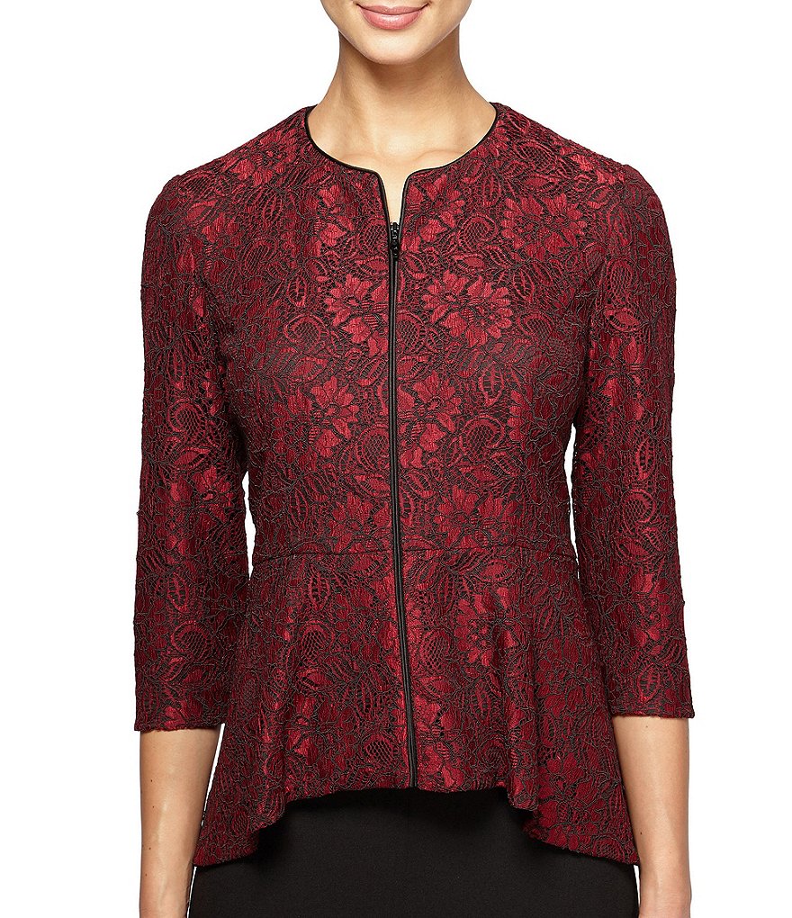 Alex Evenings 3/4 Sleeve Lace Hi-Low Peplum Jacket