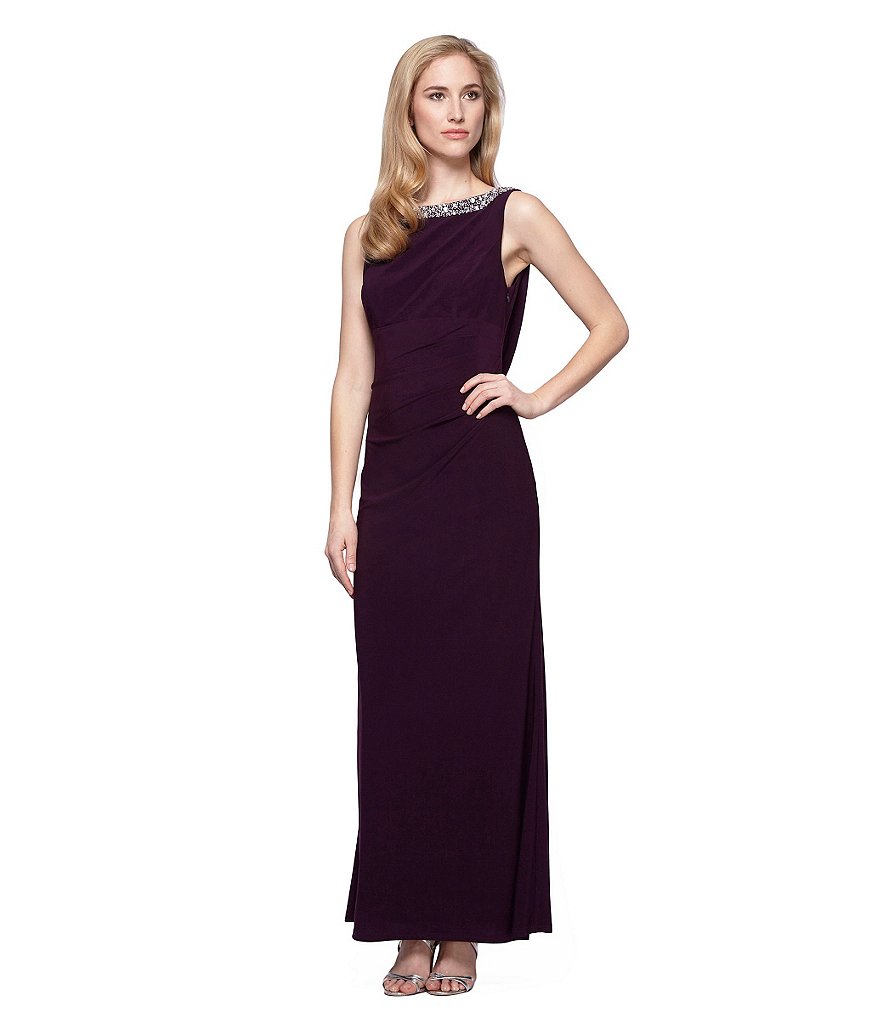 Alex Evenings Beaded-Neck Drape Back Gown