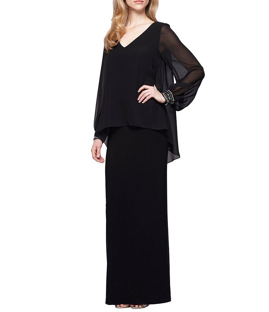 Alex Evenings Beaded-Cuff Popover Column Gown
