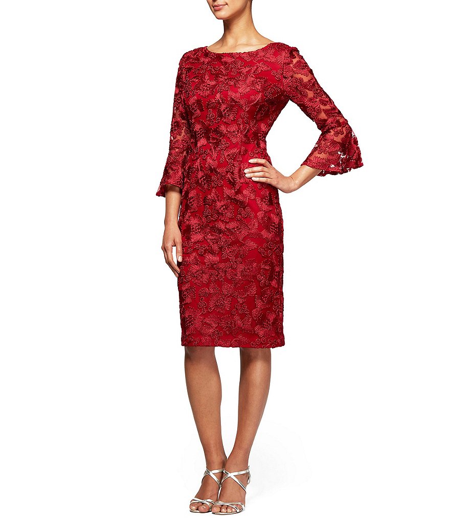 Alex Evenings Embroidered Bell Sleeve Sheath Dress
