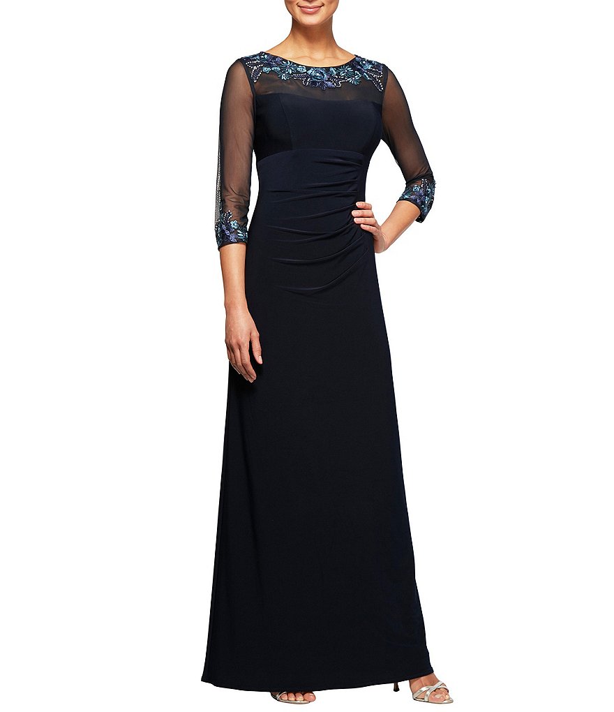 Alex Evenings Embroidered Illusion Mesh Gown