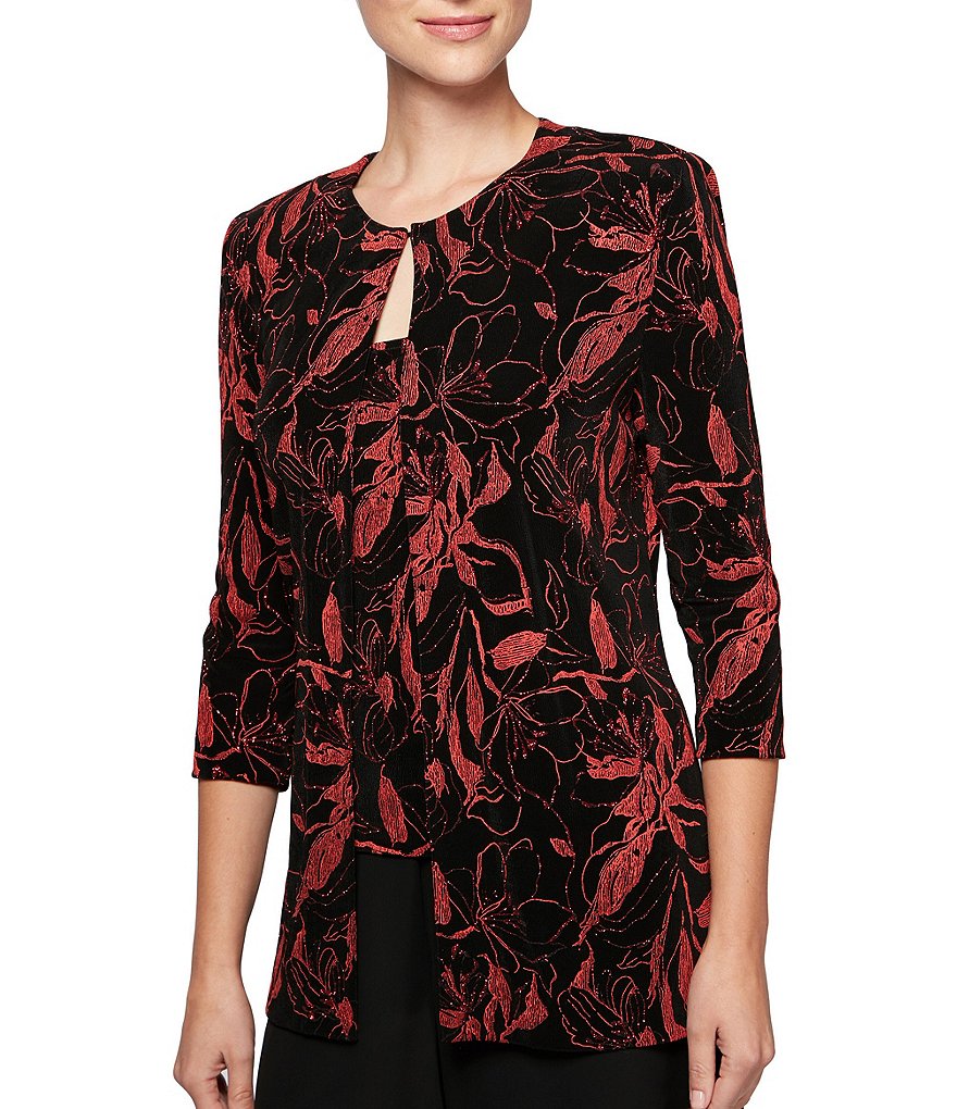 Alex Evenings Floral-Print Slinky Twinset