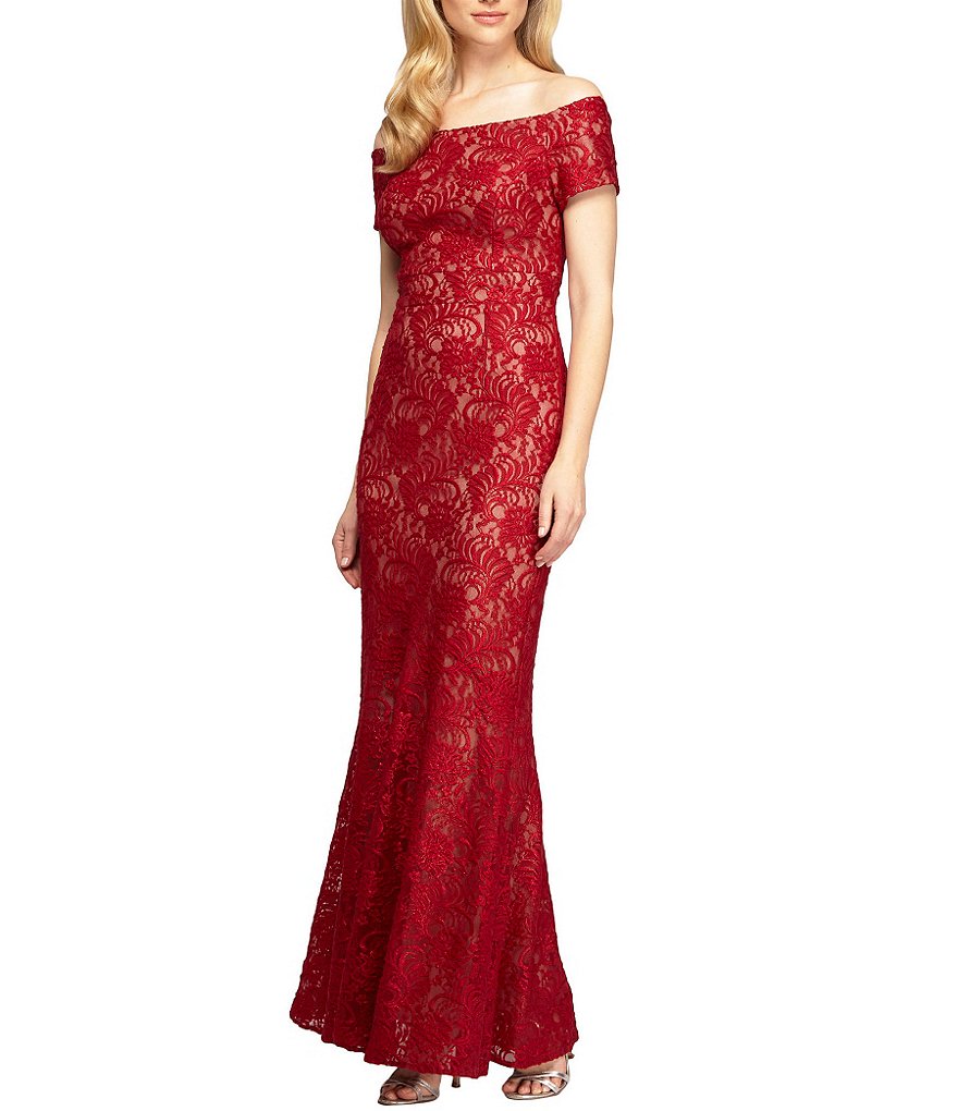 Alex Evenings Lace Off-The-Shoulder Fit-and-Flare Gown