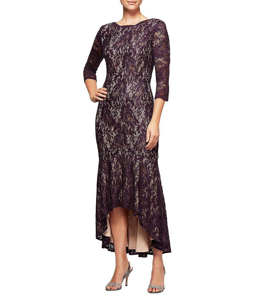 Alex Evenings Lace Tea-Length Hi-Low Gown