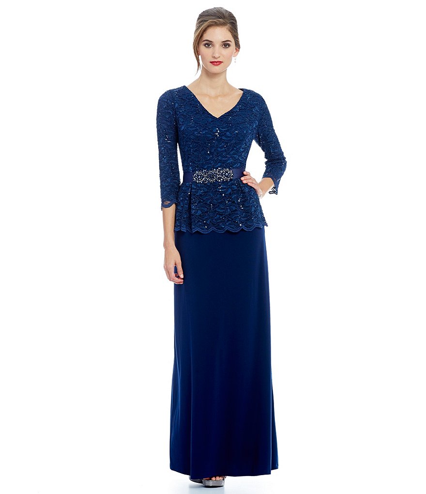Alex Evenings Long A-Line Embellished Belt Dress