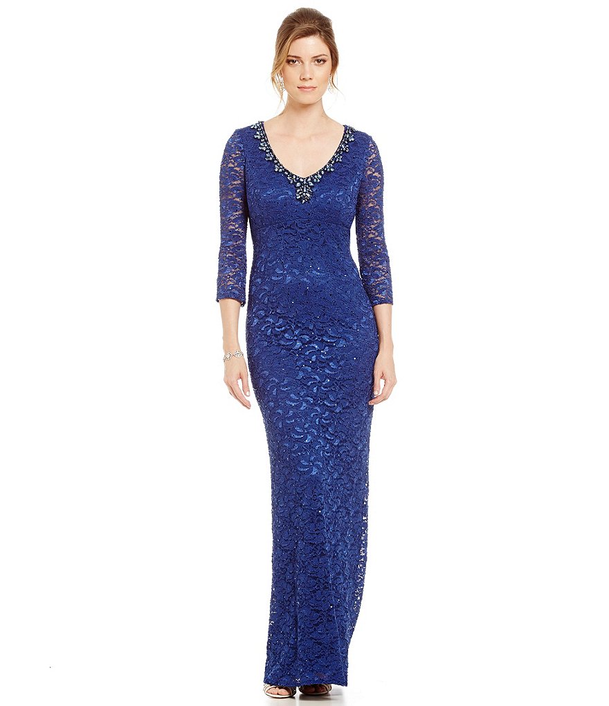Alex Evenings Long Empire Waist V-Neck Dress