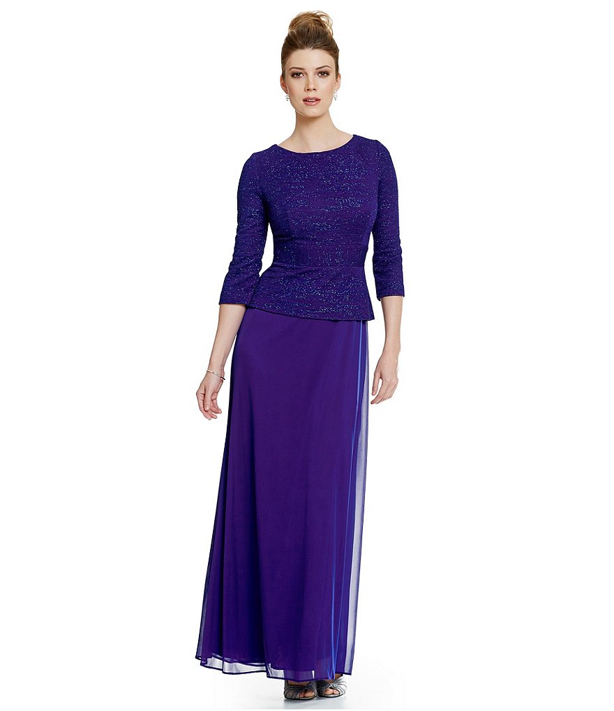 Alex Evenings Mock 2-Piece Glitter Jacquard Gown