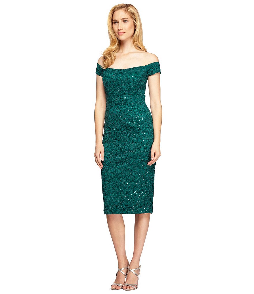 Alex Evenings Off-The-Shoulder Lace Sheath Dress