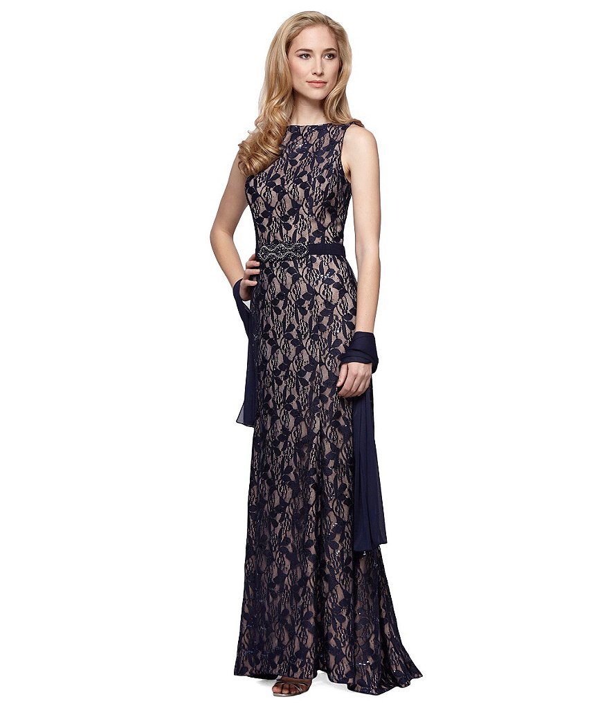 Alex Evenings Petite Beaded Lace Gown