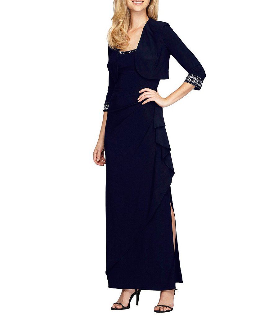 Alex Evenings Petite Beaded Side Draped Empire Waist Jacket Dress