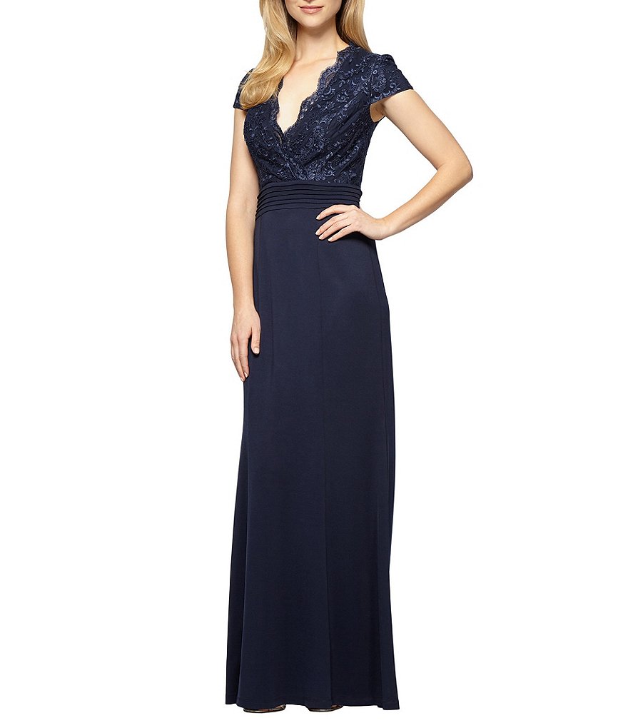 Alex Evenings Petite Cap-Sleeve Embroidered Gown