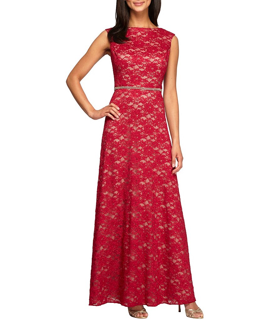 Alex Evenings Petite Embellished Waist A-Line Lace Dress