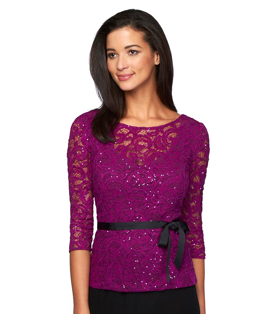 Alex Evenings Petite Illusion Lace Blouse
