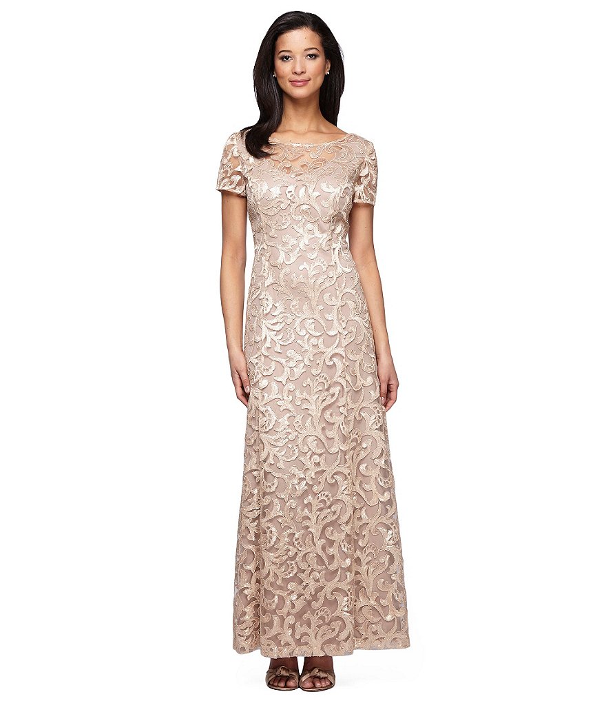 Alex Evenings Petite Sequin Detail Long A-Line Dress