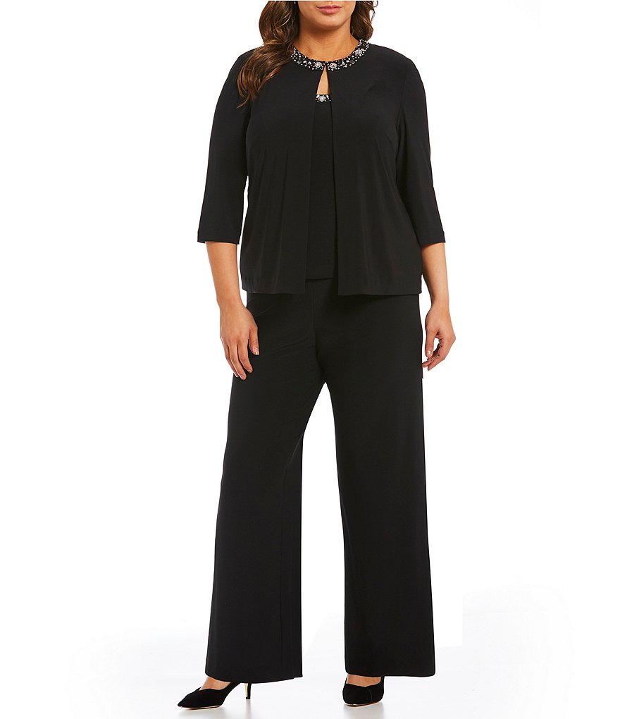 Alex Evenings Plus 3-Piece Beaded Detail Pant Set