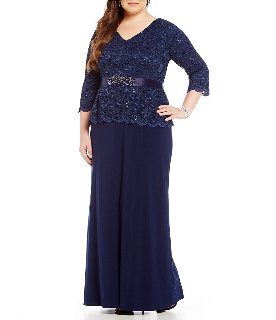 Alex Evenings Plus A-Line 3/4 Sleeve Embellished Belt Dress