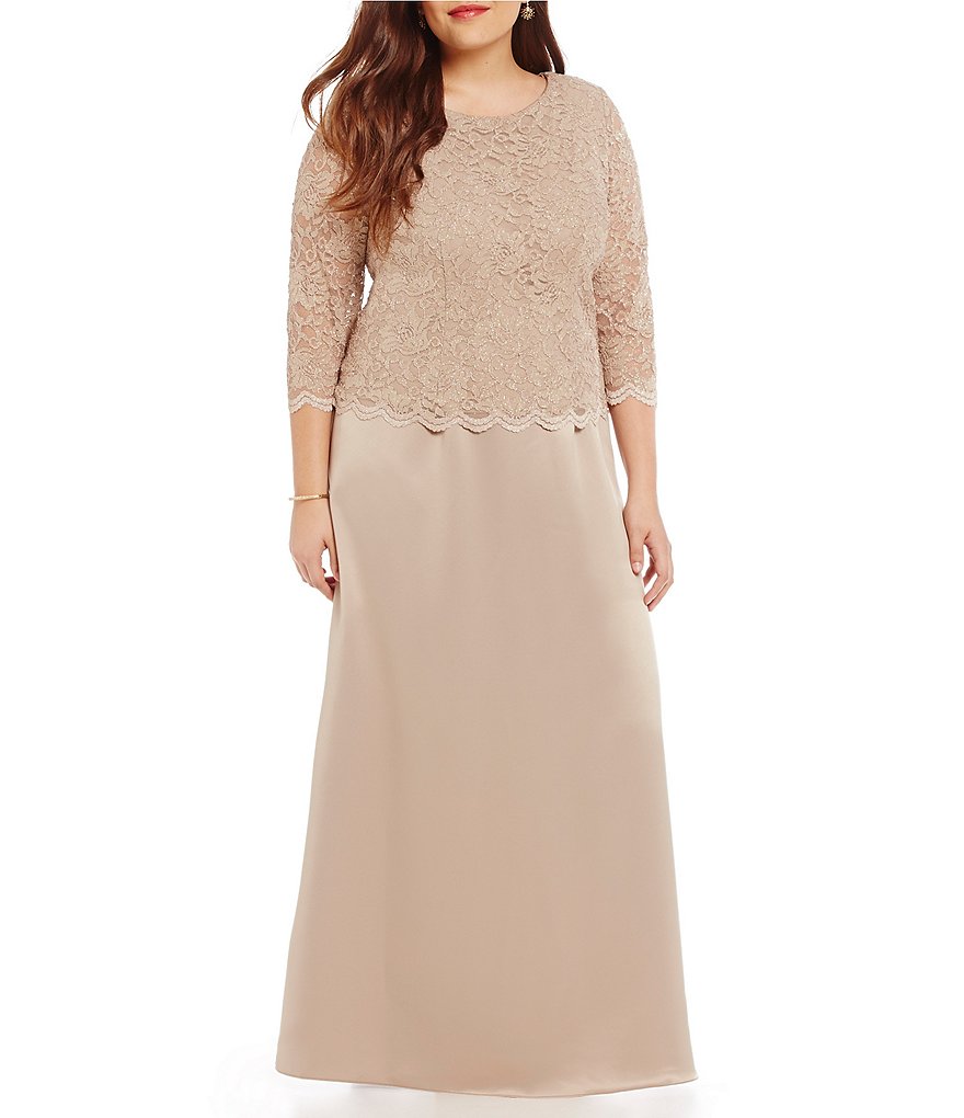 Alex Evenings Plus A-Line Mock 2-Piece Lace Gown