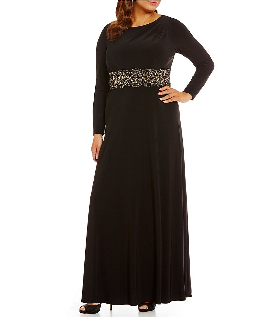Alex Evenings Plus Beaded Long Sleeve Cowl Back Dress