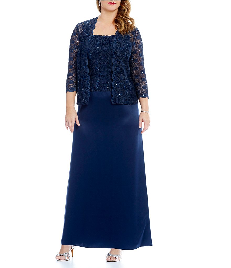 Alex Evenings Plus Lace & Charmeuse Jacket Dress