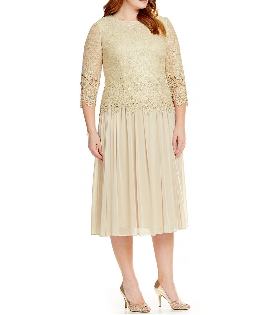 Alex Evenings Plus Mock Dress with Illusion Sleeves