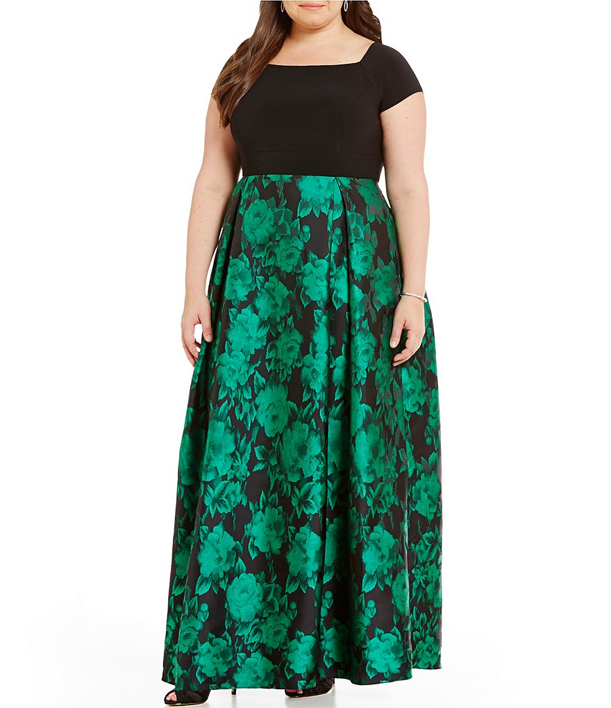 Alex Evenings Plus Off-the-Shoulder Printed Ballgown