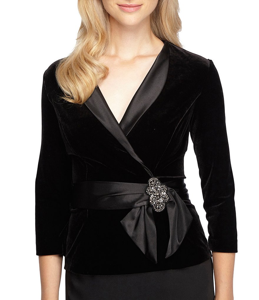 Alex Evenings Satin Detail Faux Wrap Velvet Top
