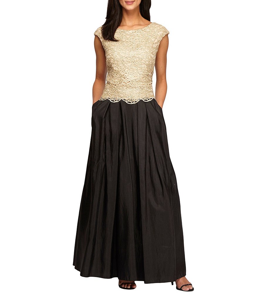 Alex Evenings Scallop Detail Cap Sleeve Ballgown