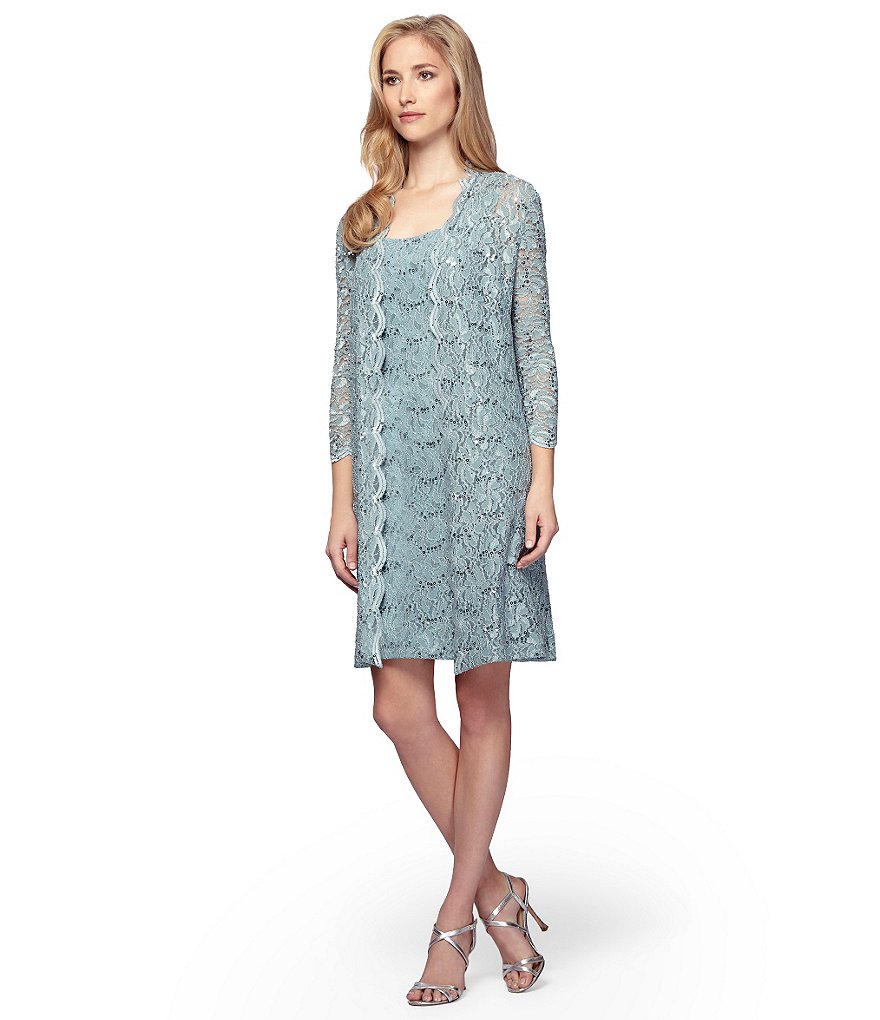Alex Evenings Sequin Lace Shift Jacket Dress