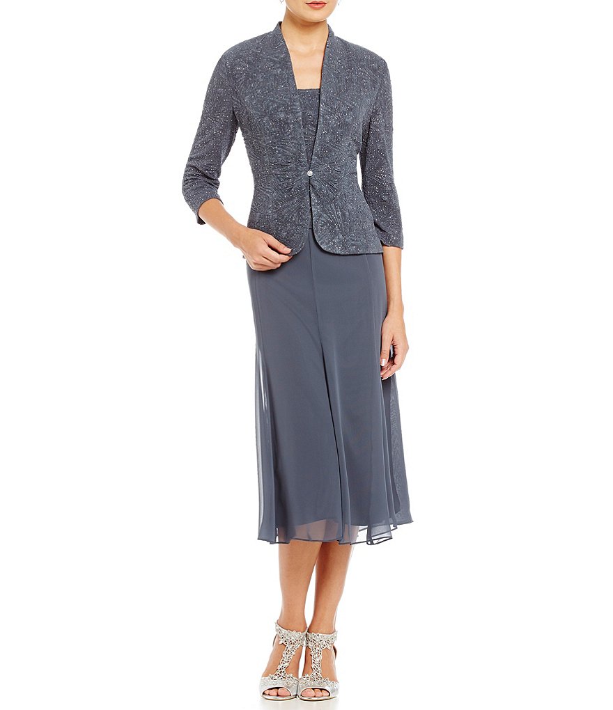 Alex Evenings 3/4 Sleeve Tea-Length Jacket Dress